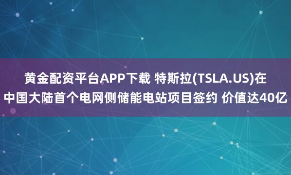 黄金配资平台APP下载 特斯拉(TSLA.US)在中国大陆首个电网侧储能电站项目签约 价值达40亿
